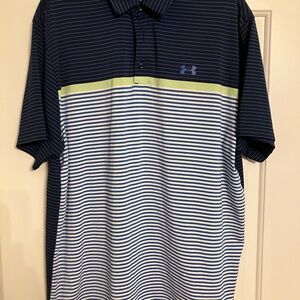 Under Armour Men's Blue and White Striped Polo
